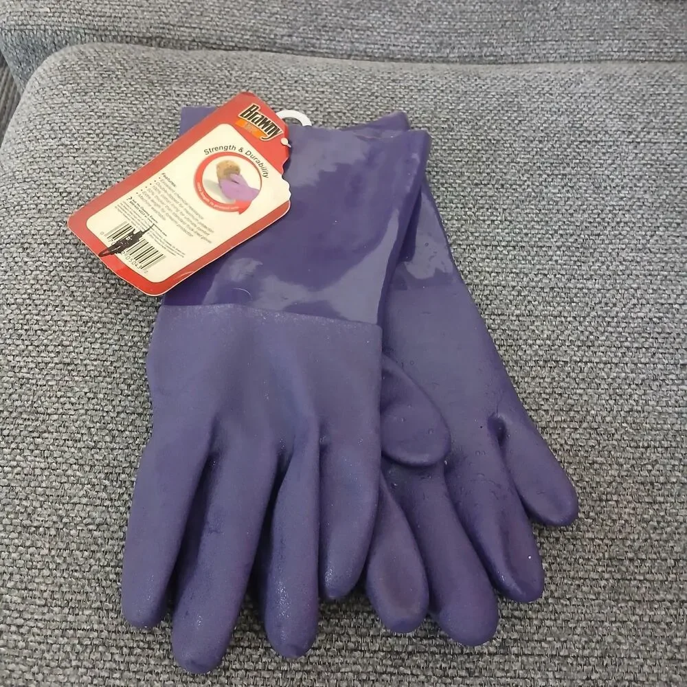 Vtg NOS Brawny Purple Work Gloves Deadstock Garden Cotton Lined  L/XL